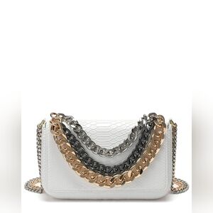 Elegant White Crossbody Bag with Chain Accents